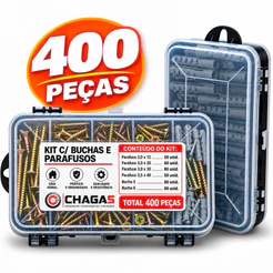 Kit 400 Peças Parafusos e Buchas com Organizador Multiuso Maleta Marcenaria Chipboard Phillips
