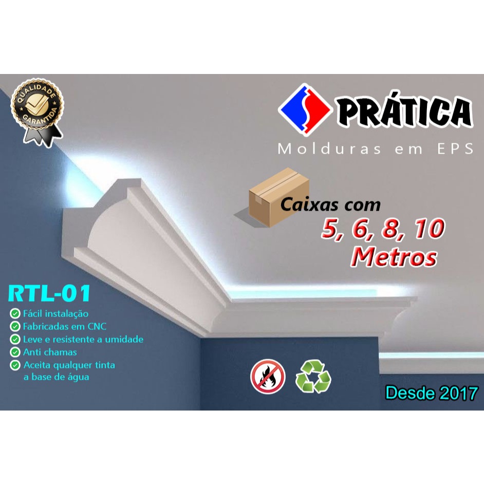 Moldura Roda Teto em Isopor(EPS) para Iluminação Indireta com LED – Sanca Decorativa – Imita Gesso