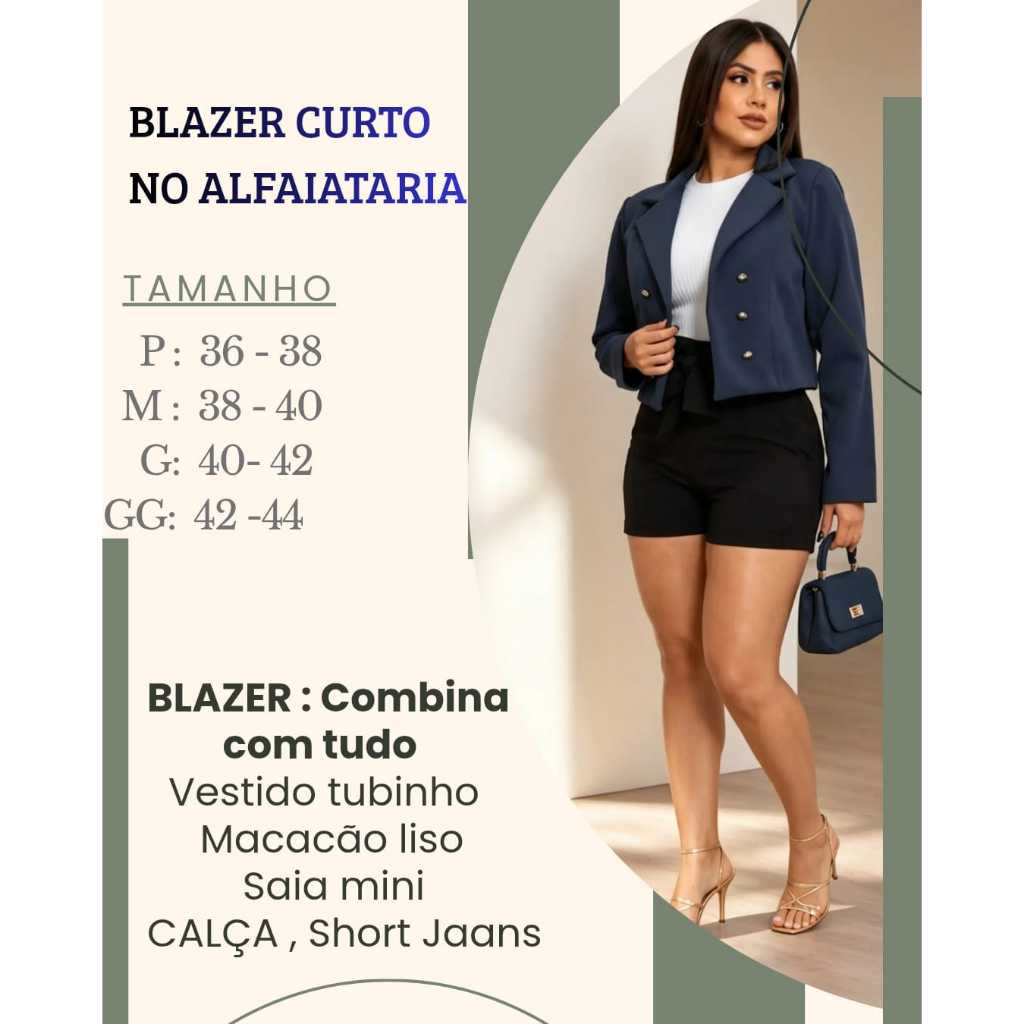 BLAZER CURTO NO TECIDO ALFAIATARIA P-M-G-GG