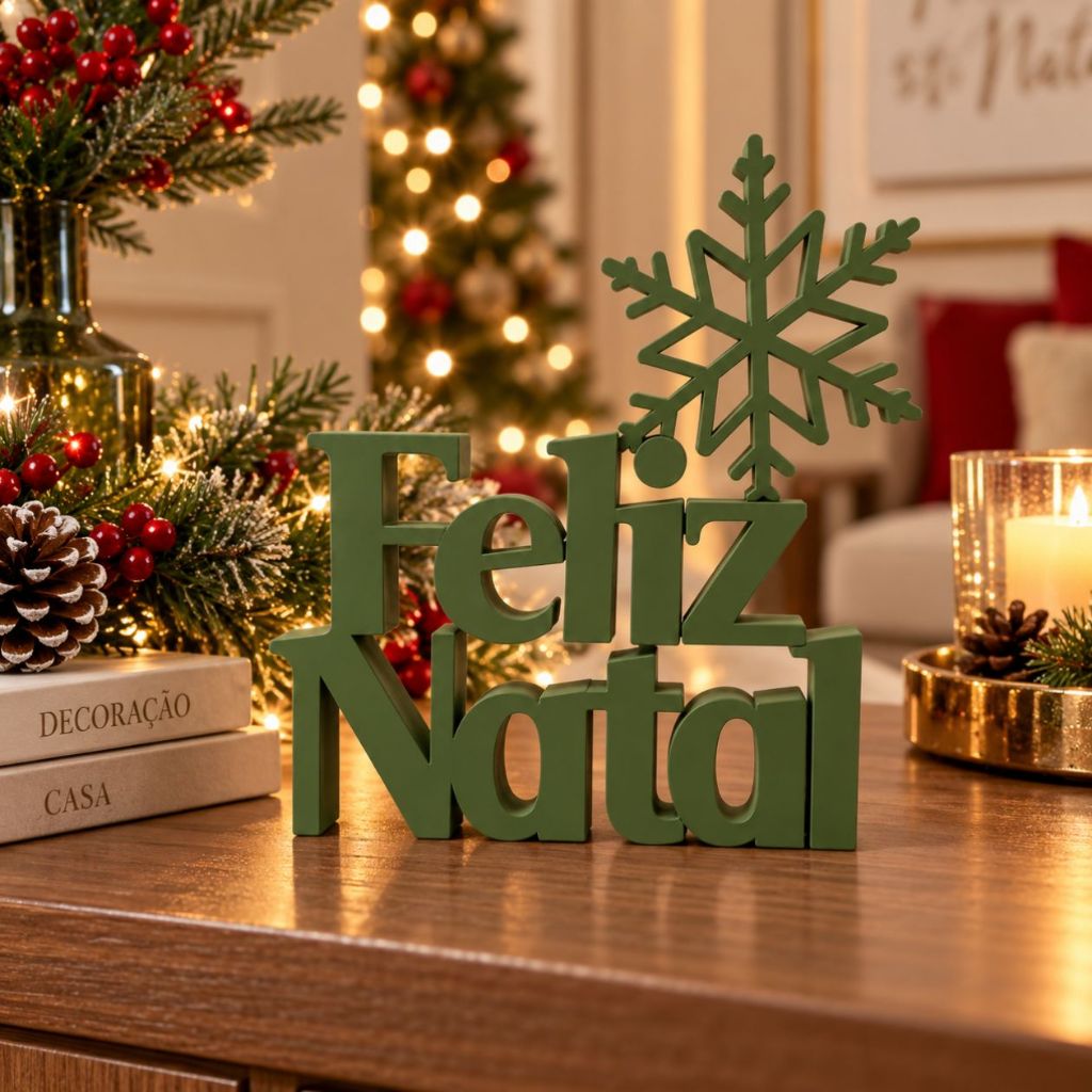 Enfeite Feliz Natal Decorativo de Mesa com Floco de Neve – Decoração Natalina 3D Letreiro — imagem 3 de 3