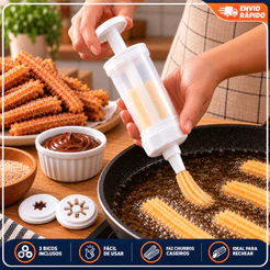 Máquina de Fazer Churros Manual 3 Bicos Modelador de Churros Recheado Fácil Caseiro