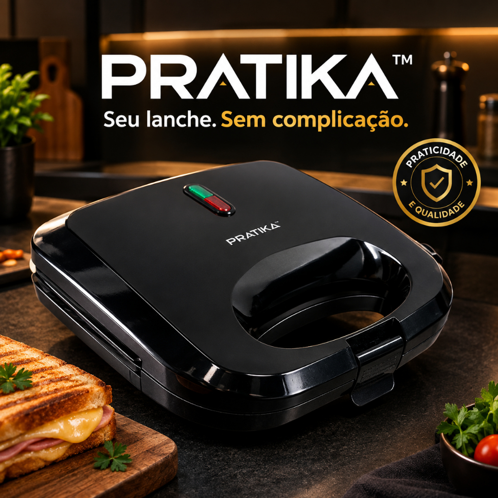 Sanduicheira Grill Elétrica 2 em 1 Pratika™ 750W Antiaderente Prensa Dupla 127V / 220V