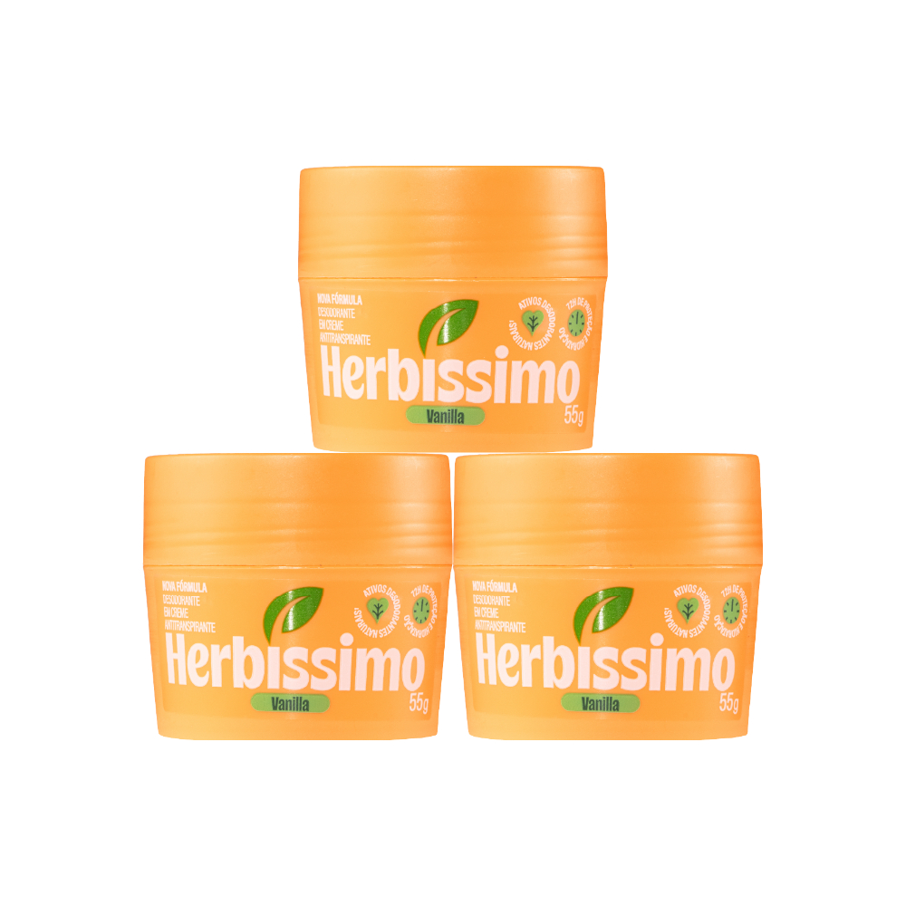 Kit Desodorante Em Creme Antitranspirante Herbíssimo Vanilla 55g (3 unidades)
