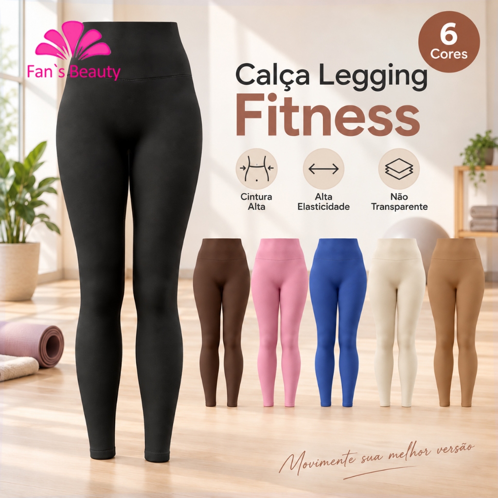 Calça Legging Feminina Fitness Cintura Alta Modeladora Não Transparente Academia Yoga Treino Confortável