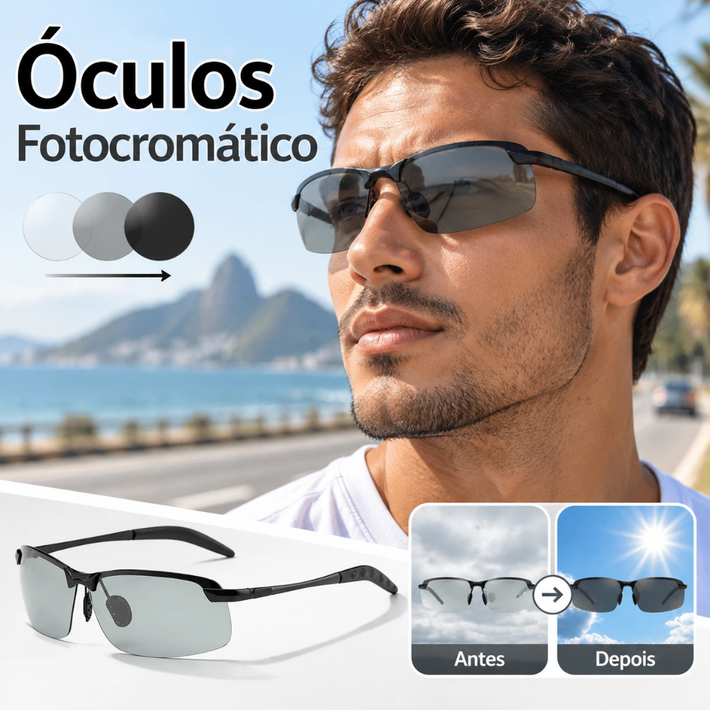 Óculos de Sol Fotocromático UV400 Polarizado Lente que Muda de Cor Para Dirigir Dia e Noite