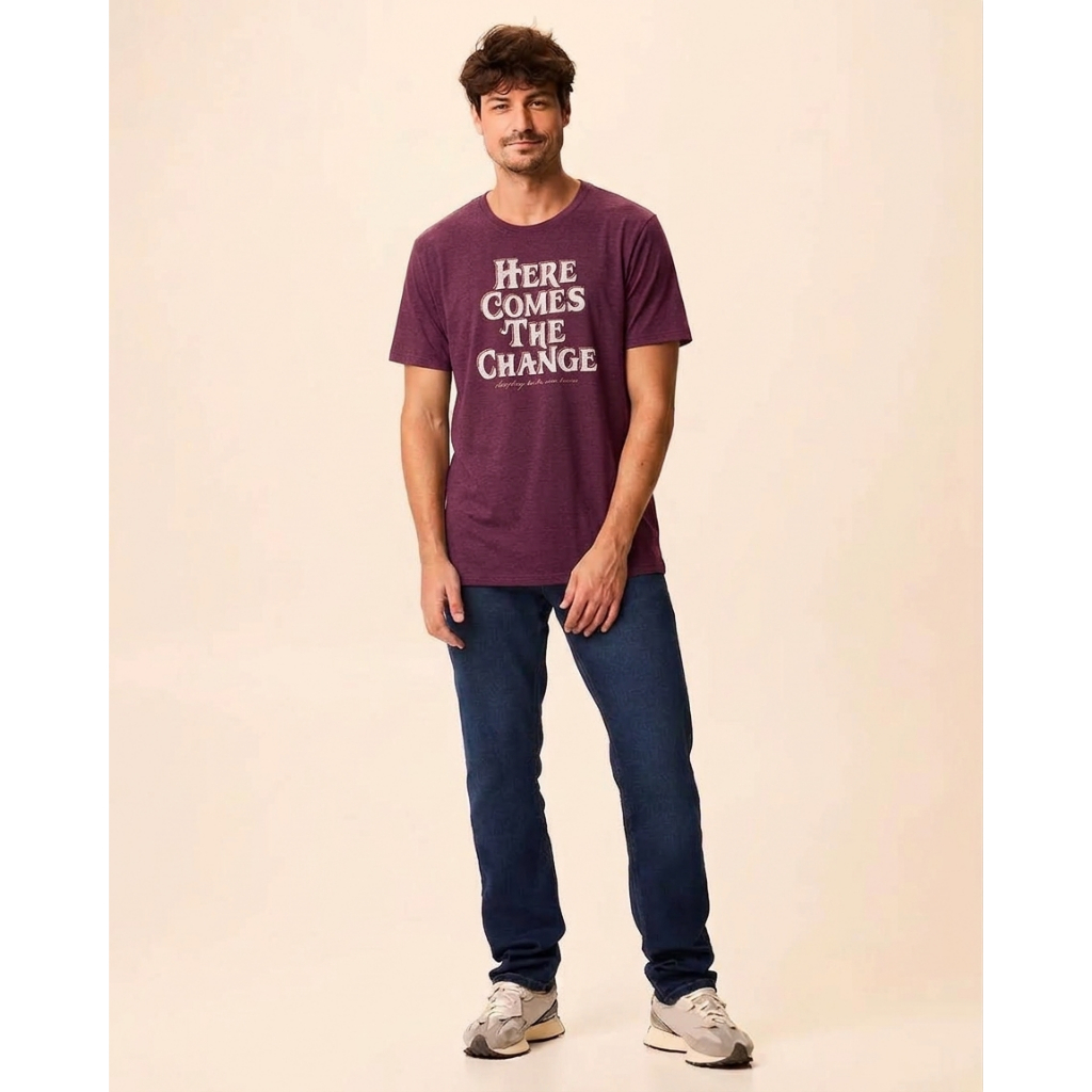 Camiseta Masculina Estampa Lettering Frontal Em Malha Algodão