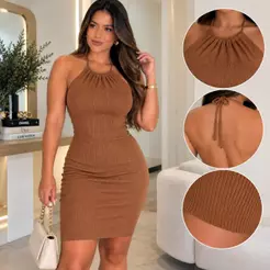 Vestido Tricô Canelado Confortavel Elegante Moda Verão Estiloso