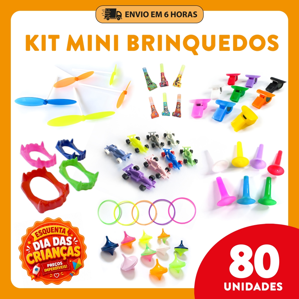 Kit 80 Mini Brinquedos Sortidos 8 Modelos – Lembrancinha Infantil, Dia das Crianças, Brindes e Sacolinha Surpresa