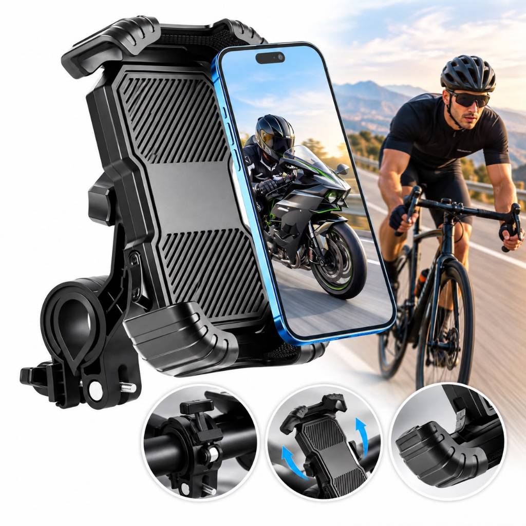 Suporte de Celular para Moto e Bike Reforçado Universal 360° Ajustável para Guidão com Trava de Segurança e Proteção