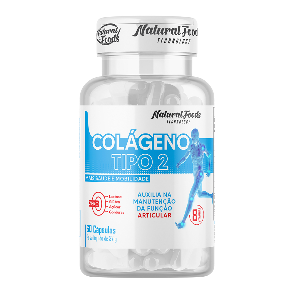 Colágeno Tipo 2 40mg Não Desnaturado + Vitaminas C, E e D3 2000UI 60 Cápsulas - Natural Foods