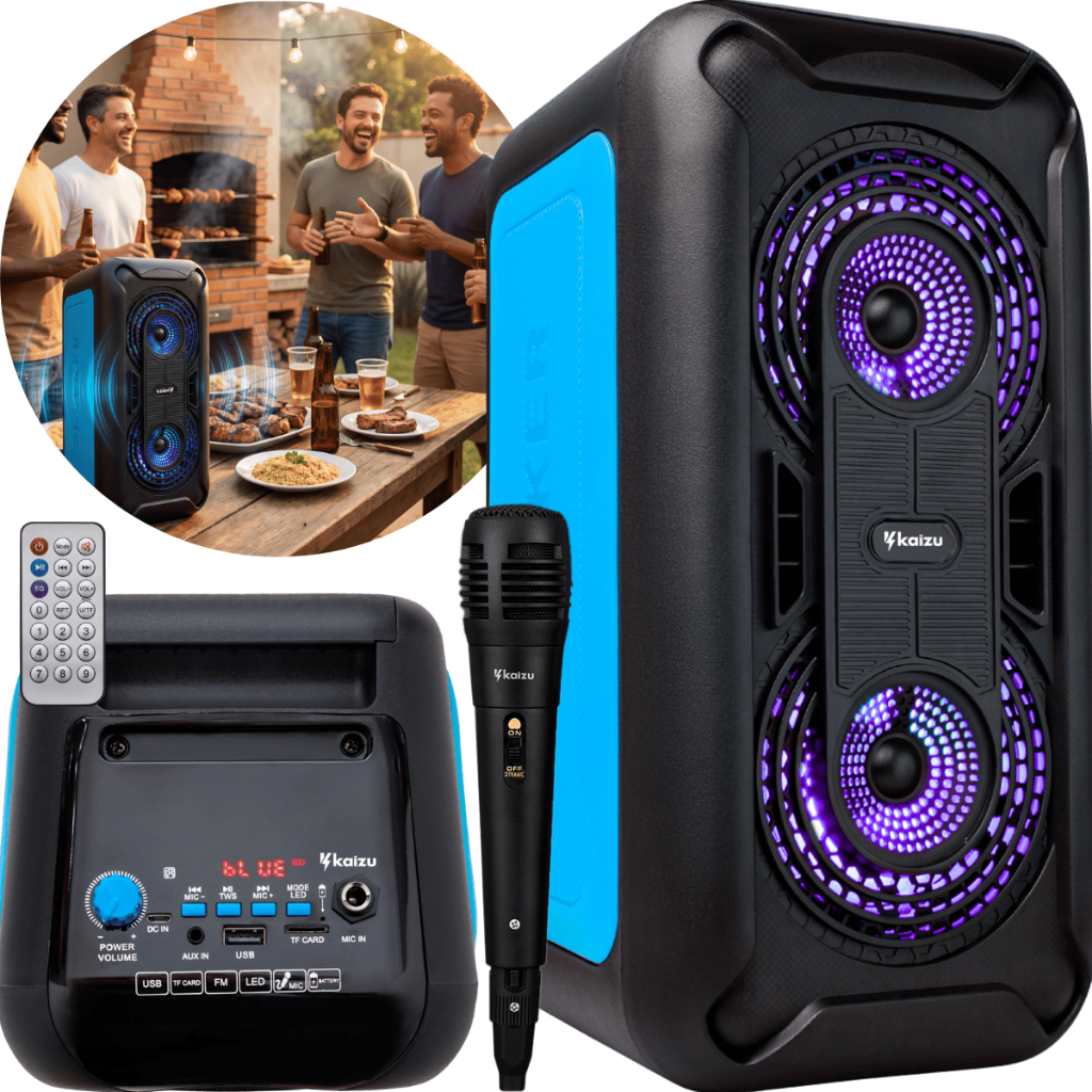 Caixa Caixinha De Som Bluetooth 5.0 Kaizu Portátil Potente Alta Amplificada Karaokê Com Microfone