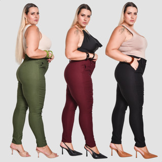Calça Plus Size Social Super Elegante Ziper Frontal 2 Botões Tecido Bengaline Modelador Reduz Pouchete Levanta Bumbum