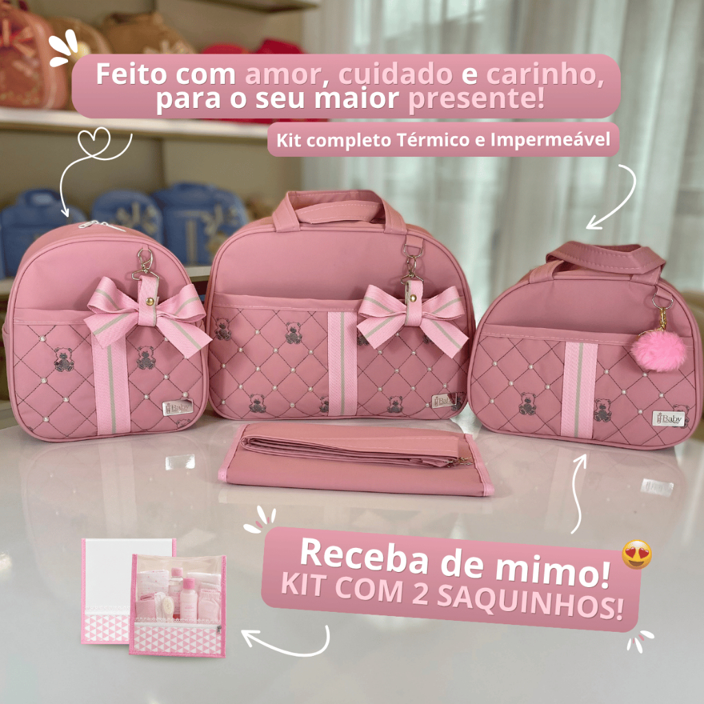 Kit Bolsa Maternidade Redonda 4 peças Mala e Mochila 2 em 1 para Bebê Menino/Menina