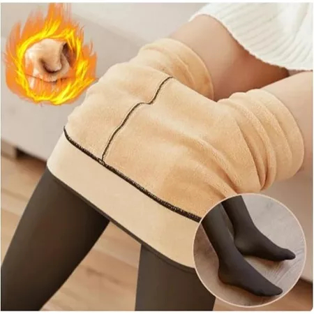 Jcolour Meia Calça Térmica Forrada Peluciada Translúcida Feminina Inverno