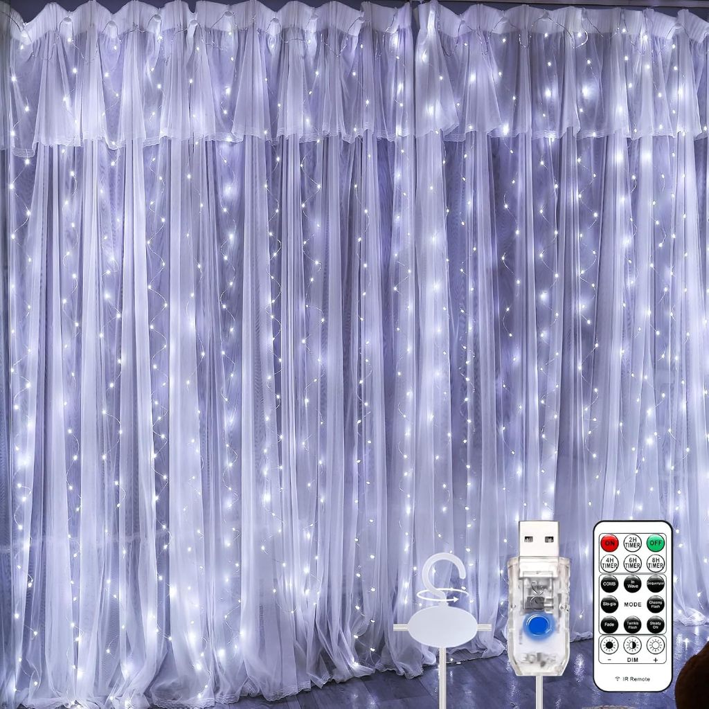 Luz De Cortina 300 Leds 3x3 M Pisca Pisca Decoração De Natal Branco