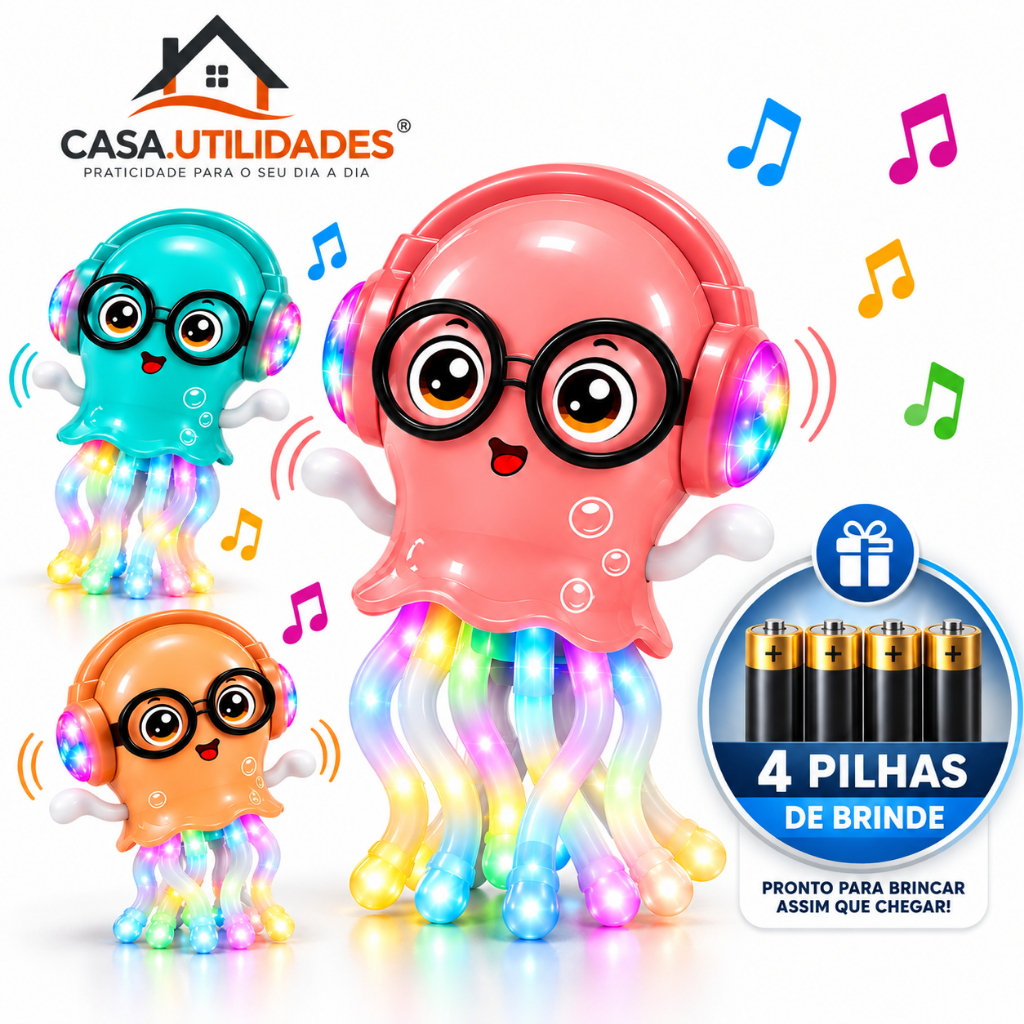Brinquedo Polvo Dançante Musical com Luzes Coloridas e Movimento 360° Infantil Interativo para Bebês e Crianças