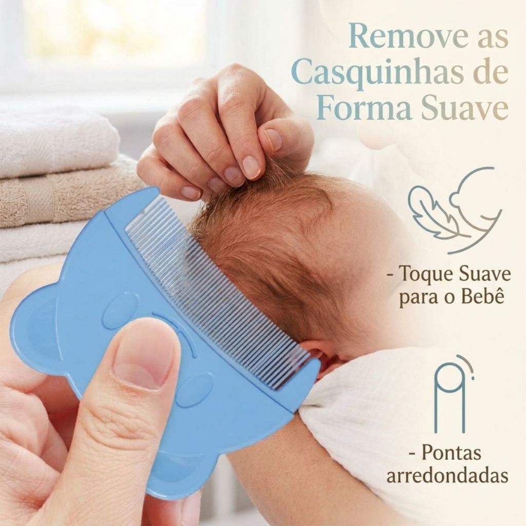 Pente Infantil Bebê Fino Removedor de Casquinhas Remoção Suave para o Couro Cabeludo Delicado do Bebê