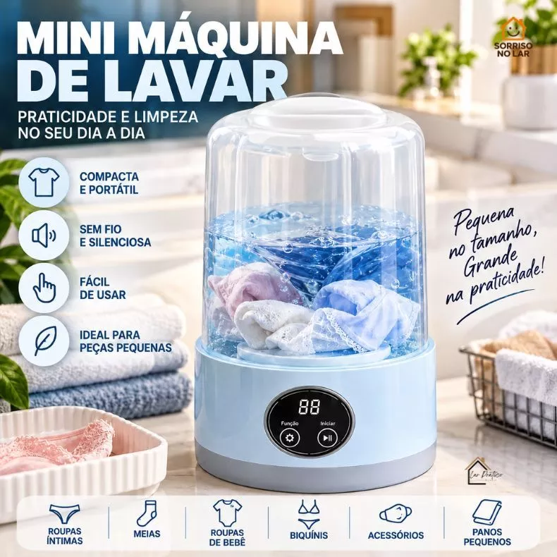 Mini Máquina de Lavar Roupas Portátil Compacta Lavadora Semiautomática