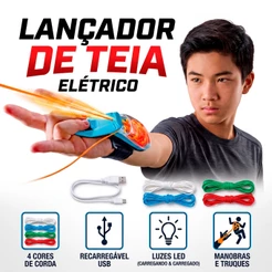 Kit Lançador De Teia Elétrico Recarregável USB Luz Led Lança Homem Aranha Brinquedo Infantil