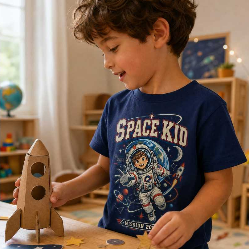 Camiseta Infantil Juvenil Astronauta Espaço 100% Algodão Premium Menino e Menina Dia Das Crianças