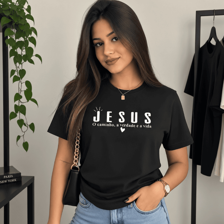 Camiseta Jesus O Caminho a Verdade e a Vida Cristã Religiosa Fé Evangélica Católica Estampada Confortável