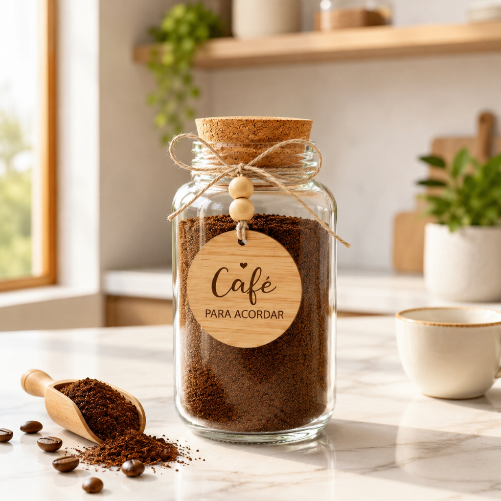 Pote de Vidro 823ml com Tampa Rolha e Pingente | Cantinho do Café | Mantimentos | 17cm