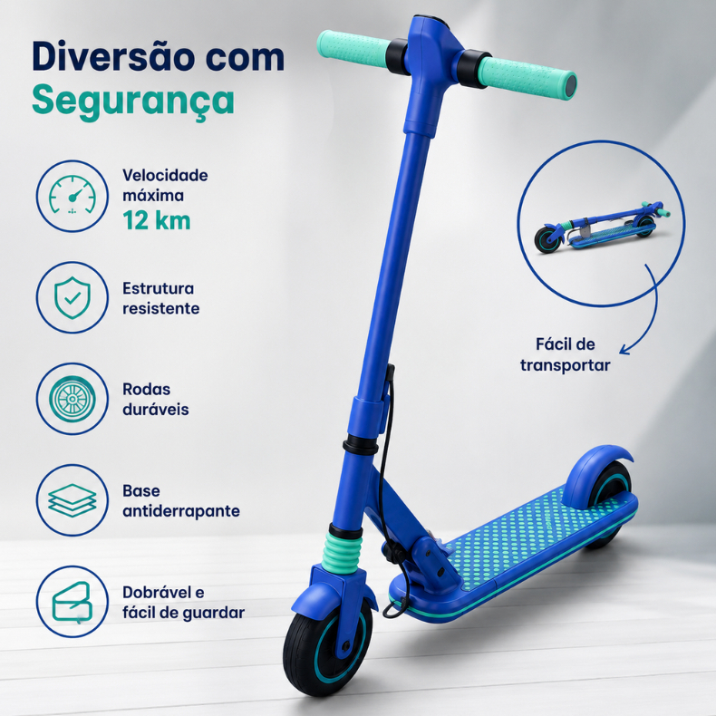 Patinete Motorizado Elétrico Scooter Infantil Dobrável 130W