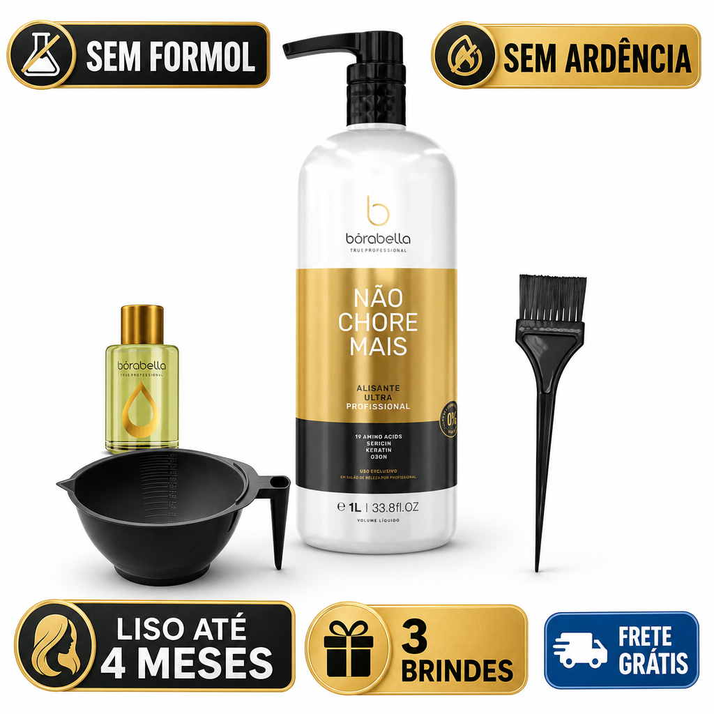 Progressiva Sem Formol Não Chore Mais 1L Borabella Cabelo Liso Brilho Intenso + Brinde Kit Aplicação