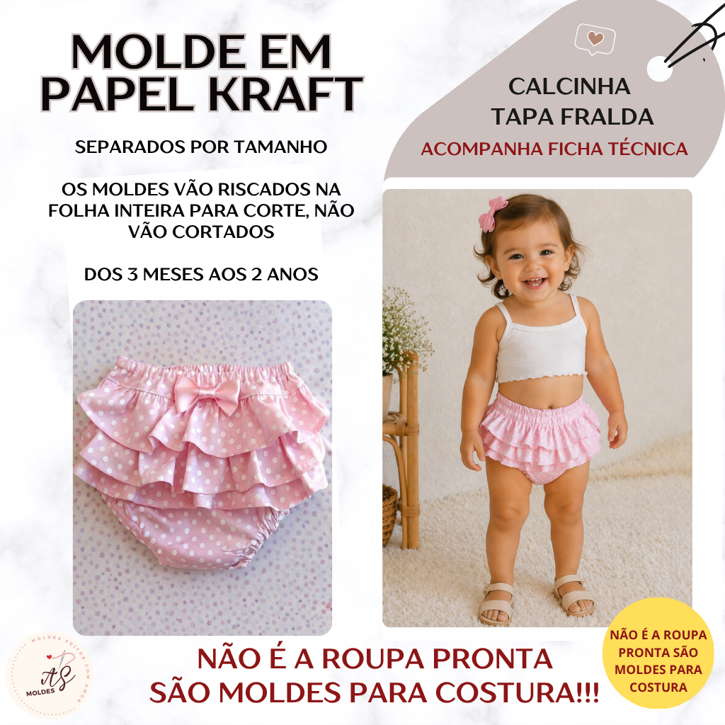 Molde em Papel Kraft para Costura Calcinha Tapa Fralda Separados por Tamanho para recorte (NÃO É A ROUPA PRONTA)