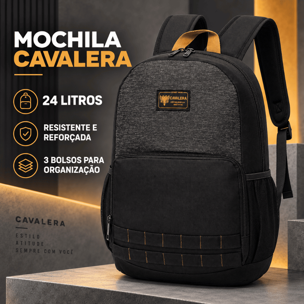 Mochila Cavalera 24L Escolar Faculdade Trabalho Poliéster Unissex Resistente com Divisórias