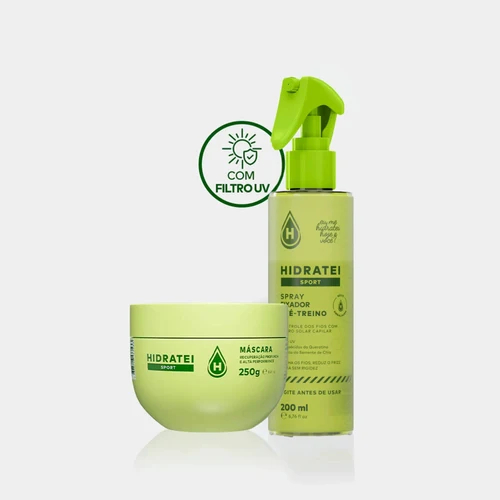 Kit Capilar Sport Hidratei: Spray Fixador 200ml + Máscara 250g Reparadora Pós-Treino Antifrizz