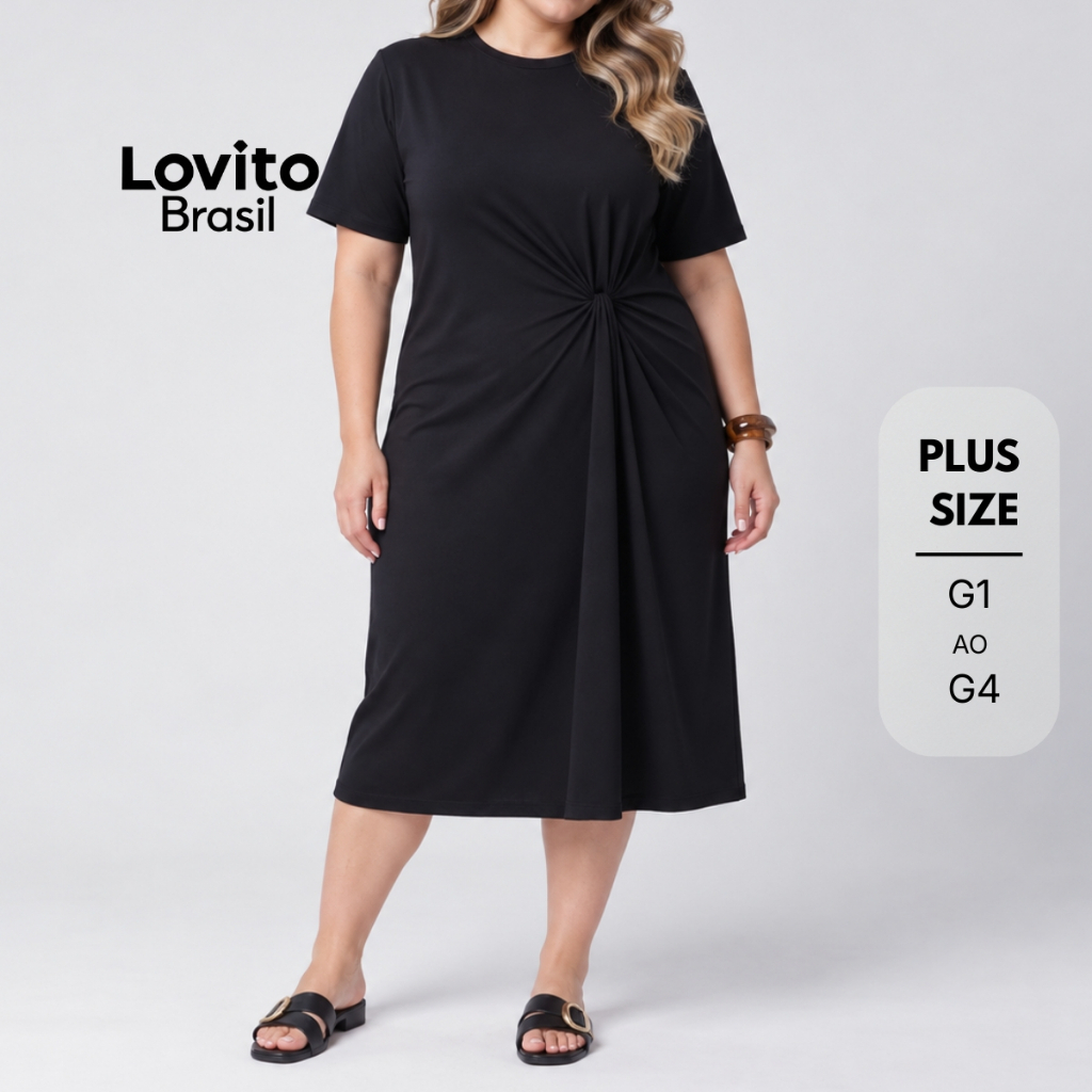 Lovito Vestido Plus Size Feminino Midi com Torcido na Frente DRB289BRL318