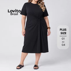 Lovito Vestido Plus Size Feminino Midi com Torcido na Frente DRB289BRL318