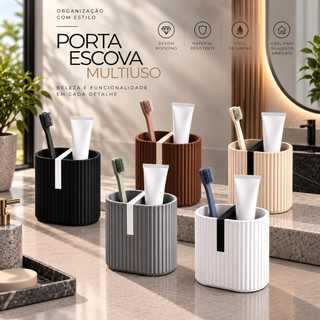 Porta Escovas de Dente Duplo Premium Bicolor Organizador de Banheiro Pia Creme Dental