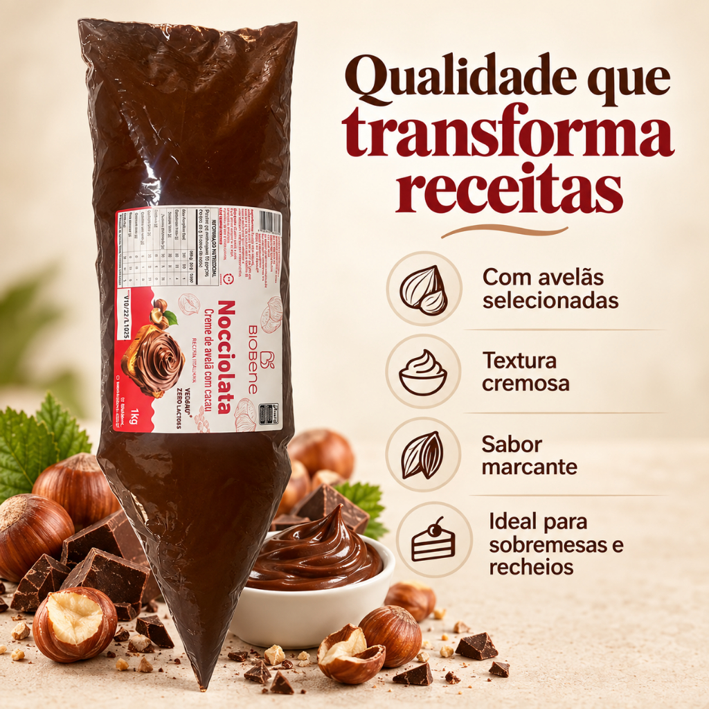 Creme de Avelã e Cacau Nocciolata Biobene - Bisnaga 1kg