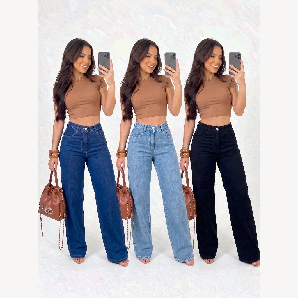 CALÇA WIDE LEG JEANS PANTALONA BOCA LARGA BOCA DE SINO FEMININA