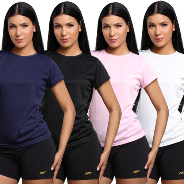 Kit 4 Camisetas Feminina Dry Fit Academia Treino Corrida Esportes Caminhada Poliéster