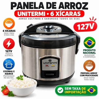 Panela de Arroz Elétrica Aço Inox Antiaderente 6 Xícaras UNITERMI 110/127V Prática Compacta