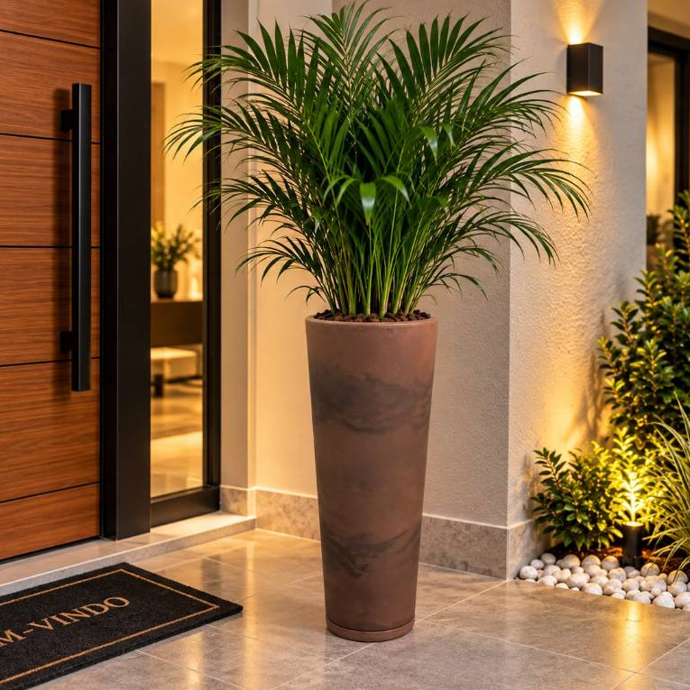 VASO DE PLANTAS DECORATIVO IBIZA 59CM COM PRATO PARA SALA ESCRITÓRIO JARDIM VARANDA DECORAÇÃO