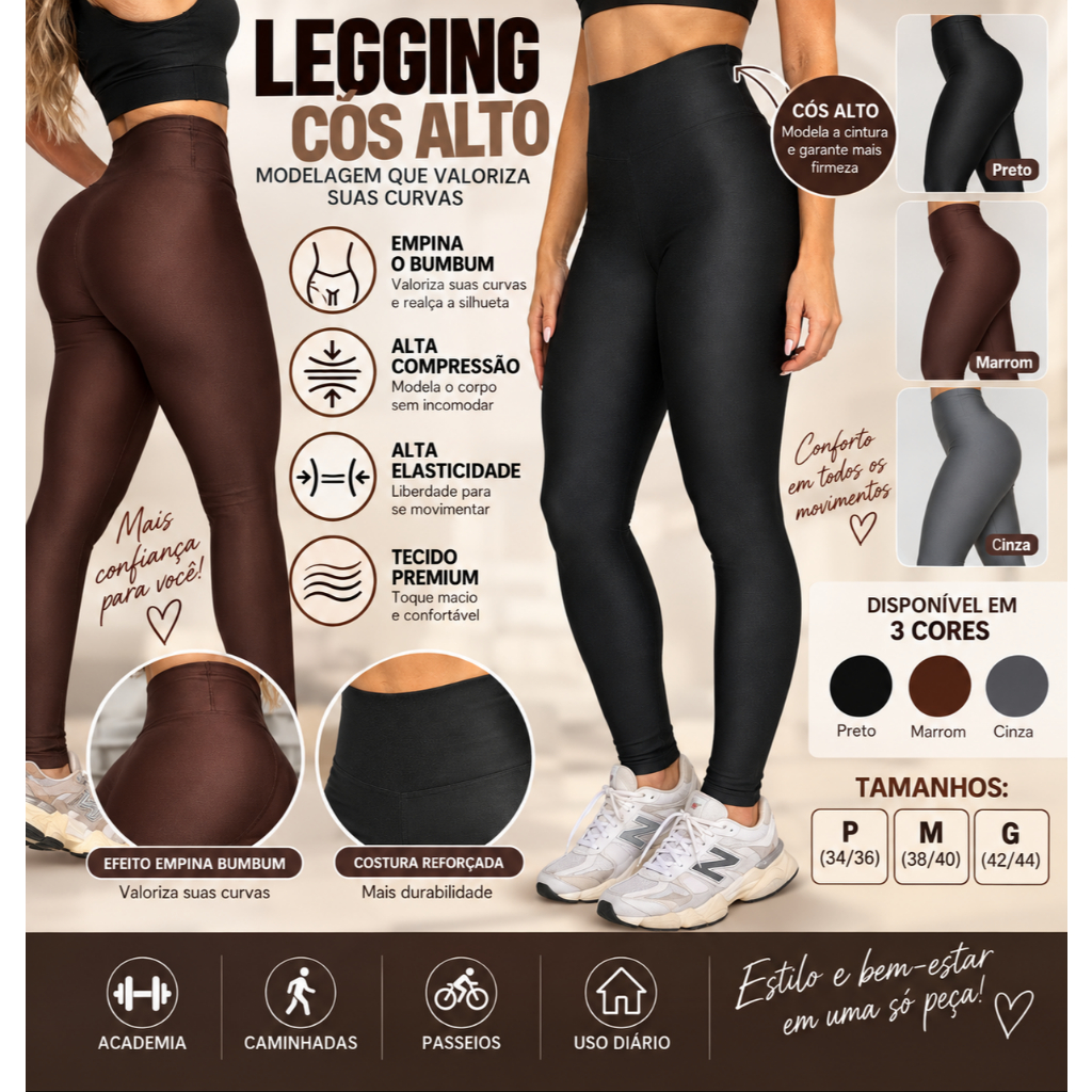 Legging Fitness Feminina Cintura Alta Modeladora Suplex Power Alta Compressão Academia Empina Bumbum