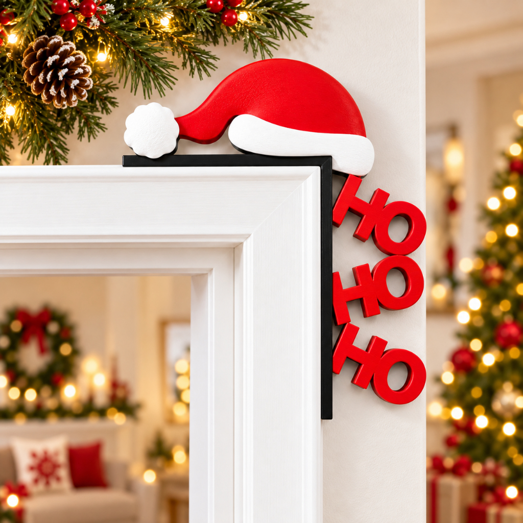 Enfeite de Natal para Porta Ho Ho Ho com Gorro Papai Noel Decoração Natalina
