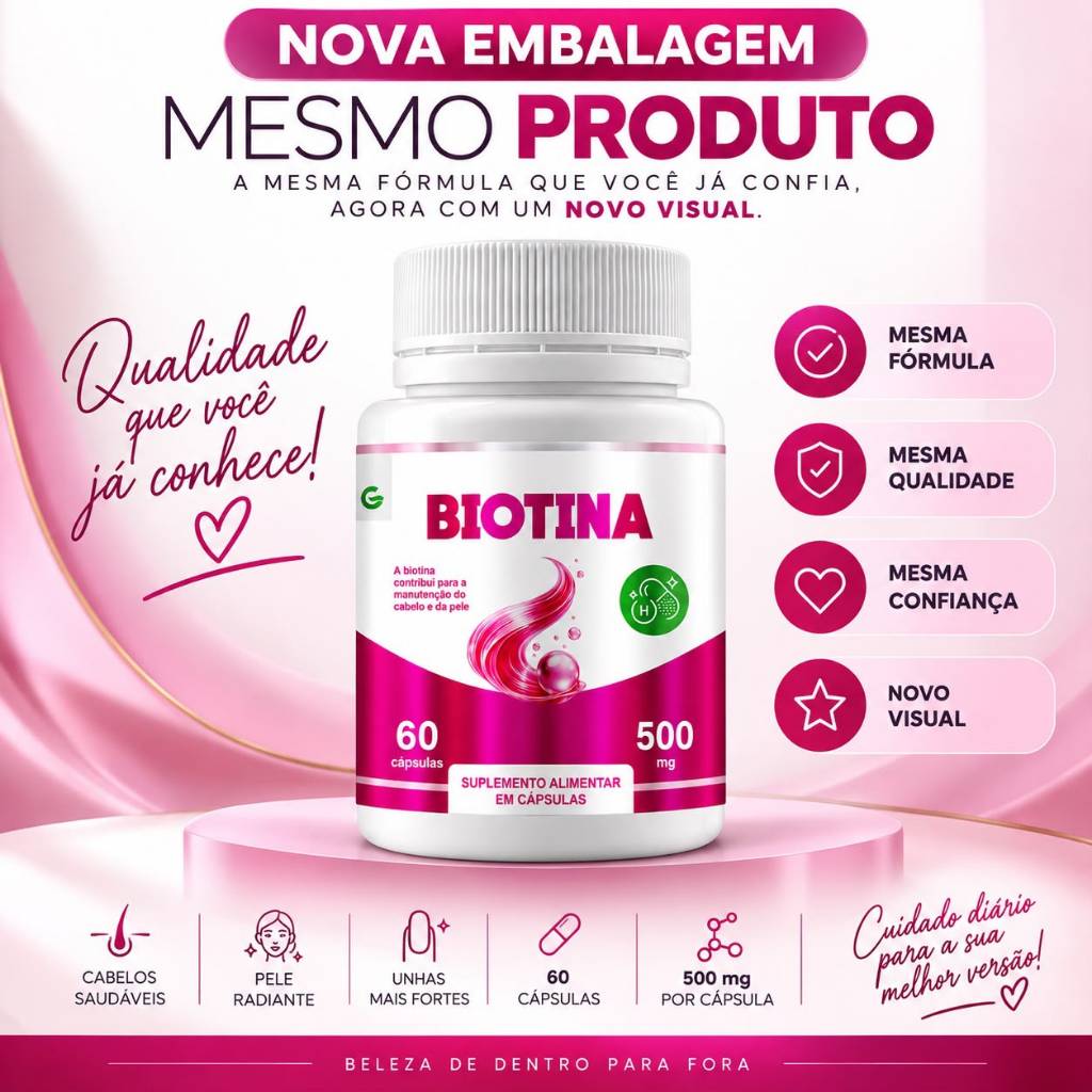 Biotina Genature Firmeza 500mg – 60 Cápsulas | Saúde Cabelos e Unhas