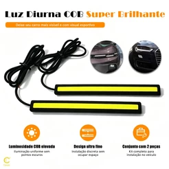 Kit 2 Luz Diurna DRL LED COB 17cm 12V 6000K para Carro Ultrafina Super Branca à Prova D'Água