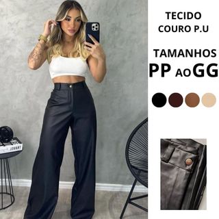 Calça de couro Pantalona Feminina Couro Sintético Premium Wide Leg Cintura Alta