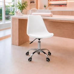 Cadeira de Escritório Office Saarinen Giratória com Base Cromada e Rodízio - Ajuste de Altura para Home Office Branco