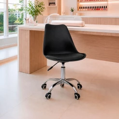 Cadeira de Escritório Office Saarinen Giratória com Base Cromada e Rodízio com Ajuste de Altura para Home Office