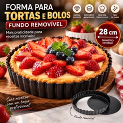 Forma Canelada 28 cm com Fundo Falso Removivel em Teflon Anti Aderente para Torta Bolo Quiche