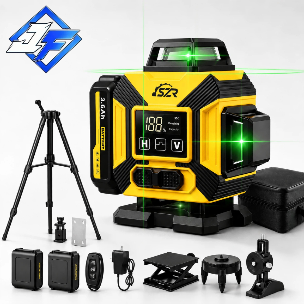 Nível Laser Verde 12/16 Linhas 3D/4D 360° Autonivelante com Controle Remoto e 2 Baterias
