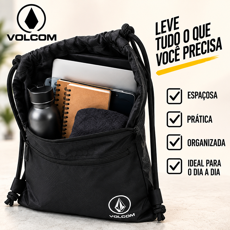 Mochila Saco Volcom Preta Unissex 16L Esportiva Escolar Academia Viagem Original · foto 2