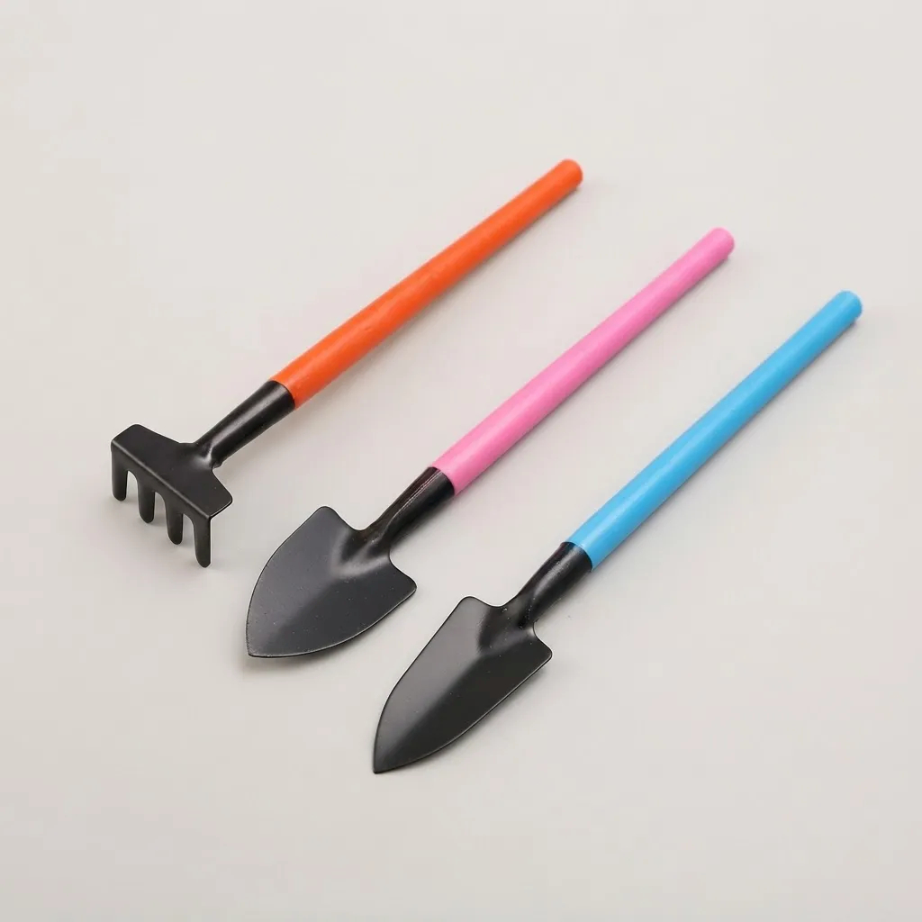 Kit 3 Conjunto De Ferramentas De Jardim Com Cabo De Madeira E Pá Para Jardinagem Pá Coloridos